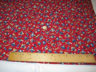 Vintage Full Feedsack Blue & Yellow Flowers On Red Background