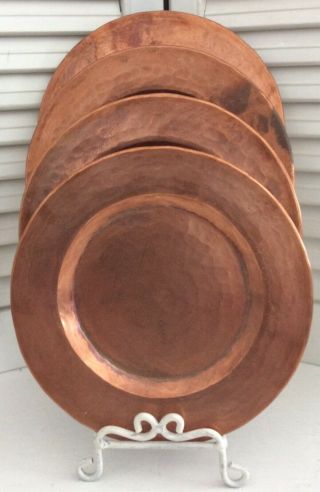 Antique Vintage 7” Hammered Copper Plates,  Set Of Four,