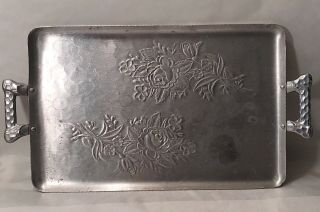Vintage Aluminum Metal Serving Tray With Handles Hand Forged Hammered Platter