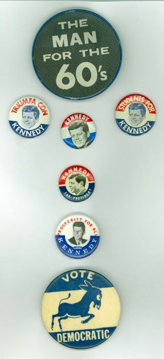 7 Vintage 1960 President John F.  Kennedy Campaign Pinback Buttons Prosperity