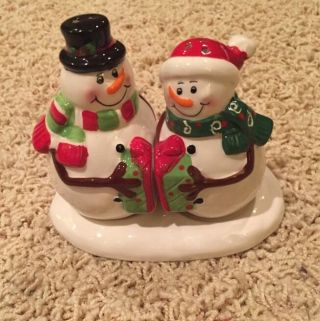 Set Of Snowman Salt And Pepper Shakers Winter Snow Holiday Christmas 3 Piece
