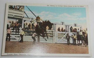Vintage Color Post Card Saddle Bronc Frontier Days Rodeo Cheyenne Wyoming