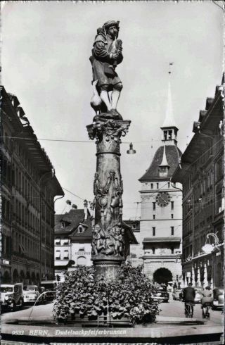 Berne Switzerland,  Back Pipe Fountain,  Rppc,  1958 Postcard Sw897832