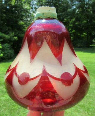 Antique Ruby Red / Cranberry Bohemian Spacer Cut To Clear Glass Oil Lamp