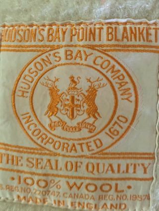 VINTAGE HUDSON BAY FOUR POINT BLANKET STRIPE Made In England 93x73 8