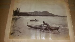 Albumen Photograph Hawaii Canoe And Indoor At Waikiki