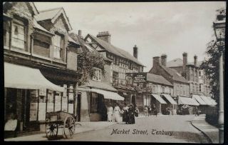 Tenbury Wells Uk Postcard Early 1900s Rare Market Street Fashion Mattock Hotel