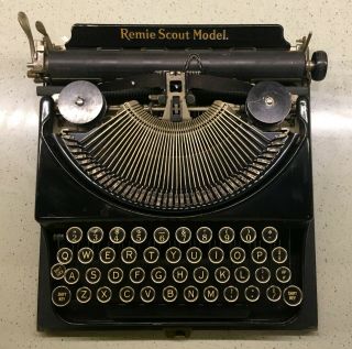 Vintage 1930s Black REMIE SCOUT MODEL Portable Typewriter Unrestored 6