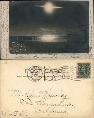 1907 Rppc Eureka,  Ca Wreck Of The S.  S.  Corona In The Moonlight Humboldt County