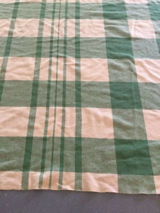 Vintage Wool Striped Plaid Blanket Double Extra Long Green Cream 161 