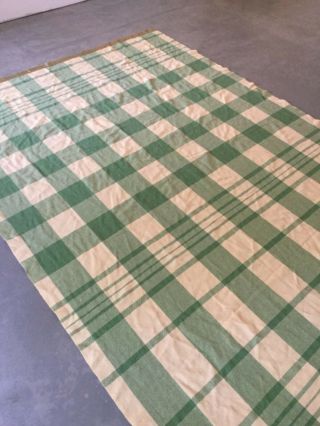 Vintage Wool Striped Plaid Blanket Double Extra Long Green Cream 161 