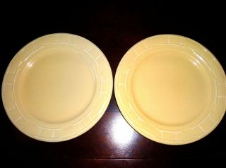 2 - Longaberger Pottery Woven Traditions Buttercup Yellow 10 " Dinner Plates,  U.  S.  A.