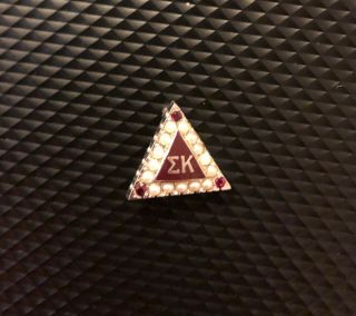 Silver Fraternity Sorority Badge Pin Enamel Pearls Sigma Kappa Garnet Corners