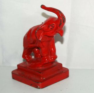 Vintage Cast Iron Elephant Red Doorstop Figure On Base Patina Over 4 Pounds