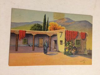 Vintage Linen Postcard,  Old Colonial Spanish Home,  Southwest,  J.  R.  Willis
