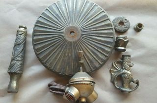 Antique Floor Lamp Parts,  Iron Base & Ornate Spacers 2 Bulb Top Steampunk Era
