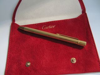 Cartier Le Must De Cartier Gold Plated Ballpoint Pen In Pouch Perfect 5 " Long
