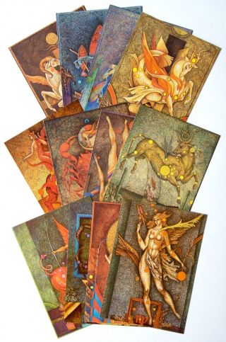 530029 V.  Stanisevski Zodiac Signs Horoscope Art Nouveau Set Of 12 Postcards