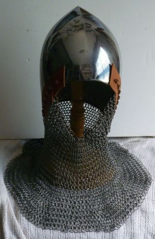Armor - 14th Century Steel Helm With Full Mail Aventail/ Type Bassinet