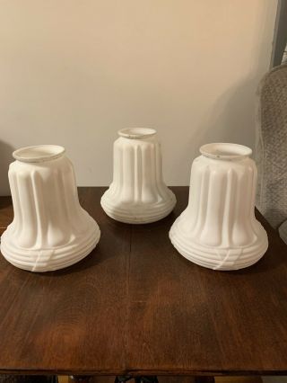 Set Of 3 Antique Pressed Milk Glass Shades