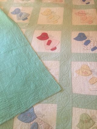 Vtg Hand Stitched Sunbonnet Sue Handmade Embroidered Quilt 90” X 76” Antique? 5