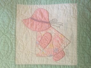 Vtg Hand Stitched Sunbonnet Sue Handmade Embroidered Quilt 90” X 76” Antique? 7