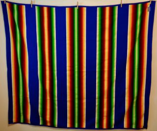 Pendleton Beaver State Wool Blanket Vivid Summer Rainbow Colors Stripes 66 X 77 "