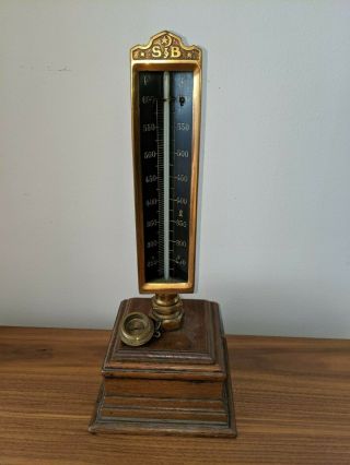 Antique American S&b Ship Brass Steam Pressure Thermometer 600 Degrees 16 "