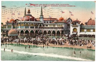 43 The Casino And Beach At Santa Cruz Postcard San Rafael California 1911