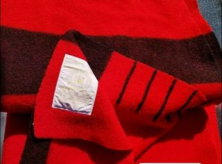 Vintage Hudsons Bay 6 Point Red Black Stripe Wool Blanket 100x92 England 4