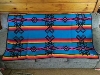 Vintage Pendleton Beaver State Wool Indian Aztec Blanket Old Label Appr.  74x38 3