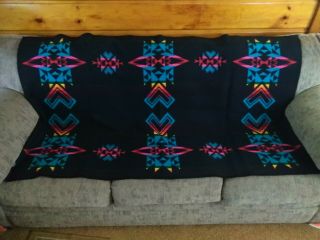 Vintage Pendleton Beaver State Wool Indian Aztec Blanket Old Label Appr.  74x38 4