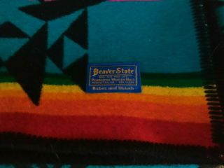 Vintage Pendleton Beaver State Wool Indian Aztec Blanket Old Label Appr.  74x38 6