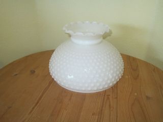Vintage White Milk Glass Hobnail Hurricane Ruffled Top Lamp Shade 10 " Fitter