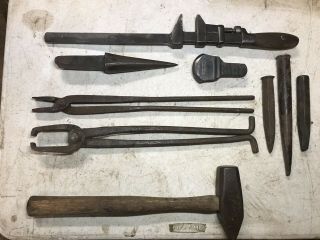 Antique Blacksmith Tools,  Hardy Tool,  Tongs,  Hot Cut,  Cone Mandrel,  Cross Peen