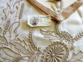MARGHAB WHEAT PATTERN LINEN & MARGANDIE ORGANDY TABLECLOTH & 12 NAPKINS 3