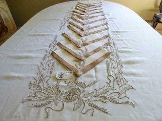 MARGHAB WHEAT PATTERN LINEN & MARGANDIE ORGANDY TABLECLOTH & 12 NAPKINS 4