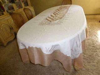 MARGHAB WHEAT PATTERN LINEN & MARGANDIE ORGANDY TABLECLOTH & 12 NAPKINS 5