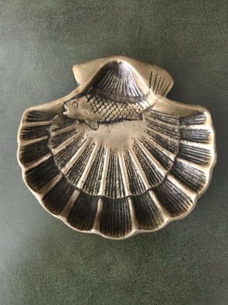 Brass Shell Dish With Fish Vintage