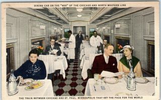 Chicago & North Western Railroad Postcard " Dining Car On The 400 " Linen 1937 Rpo