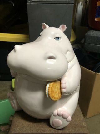 Vintage 1980’s Fitz And Floyd Ceramic Hippopotamus Cookie Jar Made In Japan