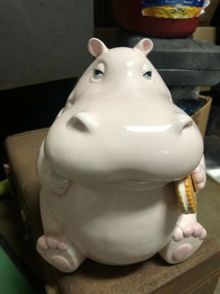 Vintage 1980’s Fitz And Floyd Ceramic Hippopotamus Cookie Jar Made In Japan 3