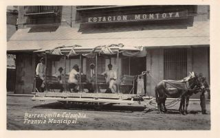 Barranquilla,  Colombia,  Horse Drawn Trolley At Montoya Rr Depot,  Rppc C 1910 - 20