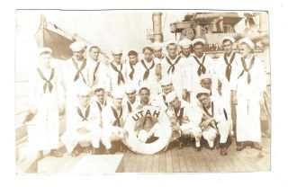 Rppc Uss Utah Navy Sailors On Ship Boat Ties Sailor Hats Postcard