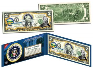 James A Garfield 20th U.  S.  President Colorized $2 Bill Legal Tender