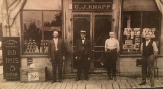 Real Photo RPPC C.  J.  Knapp Drug & Grocery Store Old Times Cigar Sign 2