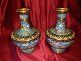 Vintage Chinese Cloisonne Vases With Dragons