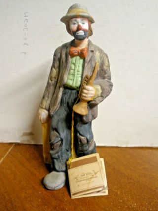 Emmett Kelly Flambro Clown Figure Holding Trumpet Vintage 9 " Tall With Tag