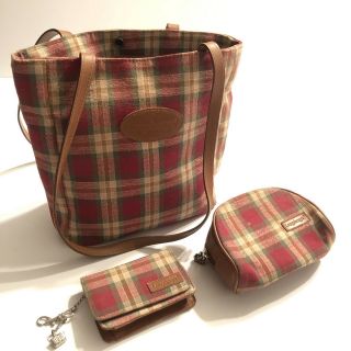 Longaberger Orchard Homestead Plaid Purse Tote And Wallet 3 Piece Set
