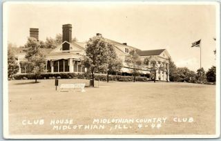 Midlothian,  Illinois Rppc Real Photo Postcard Country Club Clubhouse View C1944